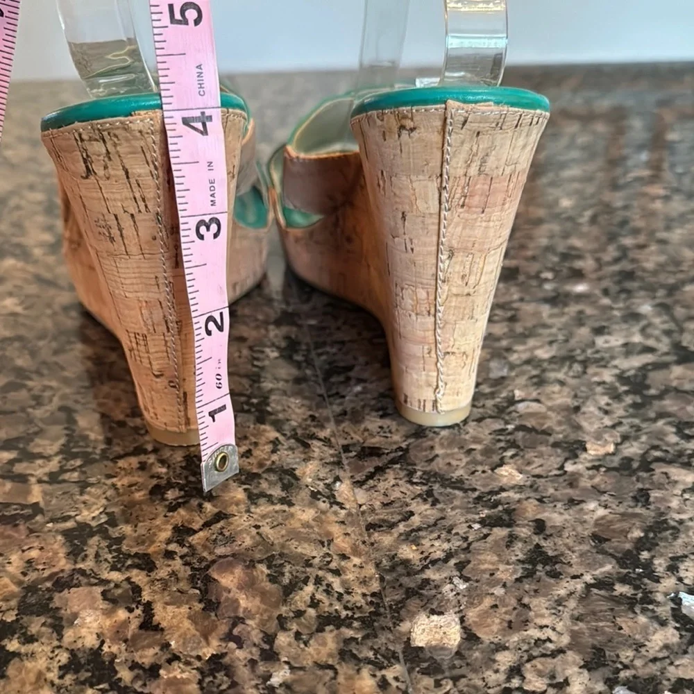Calvin Klien teal cork Wedges NWOT 9M